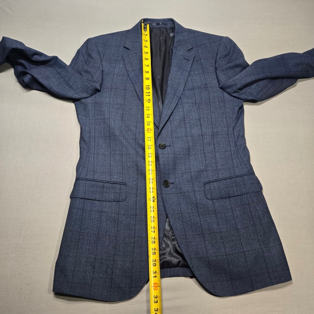 Hawes & Curtis Sartorial 40L Slim Fit Blue Windowpane Wool Blazer Super 100s - Picture 6 of 6
